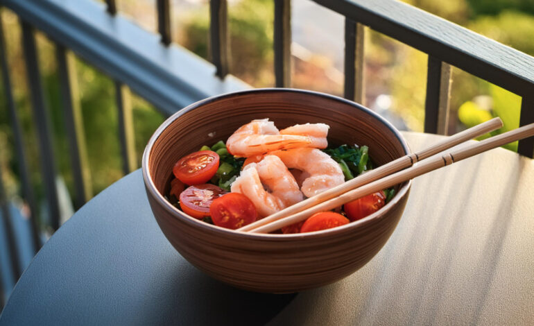 Shrimp Poke Bowl with sesame ginger sauce