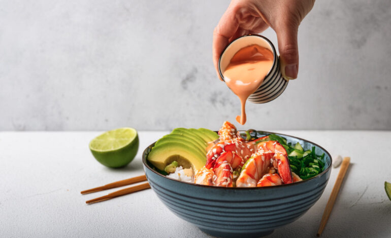 Spicy Crab Poke Bowl with honey sauce