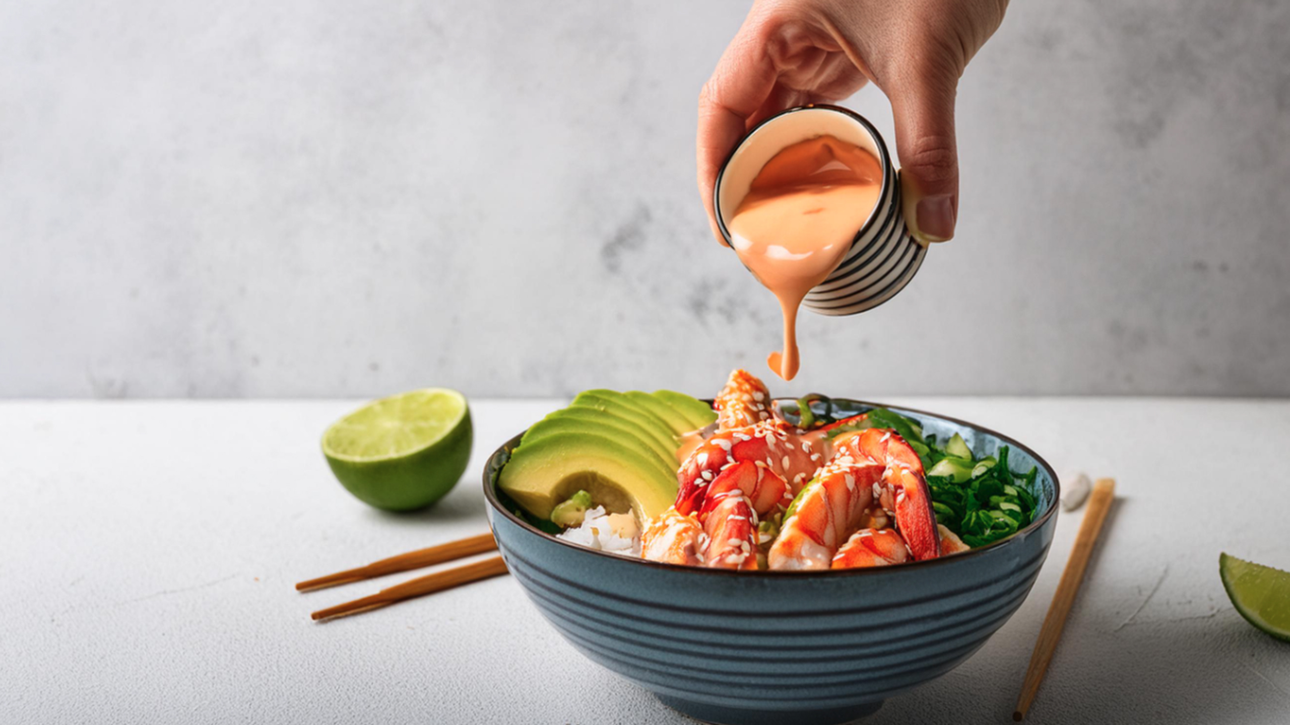 Spicy Crab Poke Bowl with honey sauce